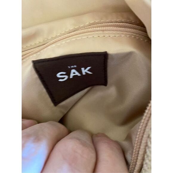 The sak crochet bag with red leather adjustable, trim shoulder bag, 8 x 12 - Picture 6 of 6